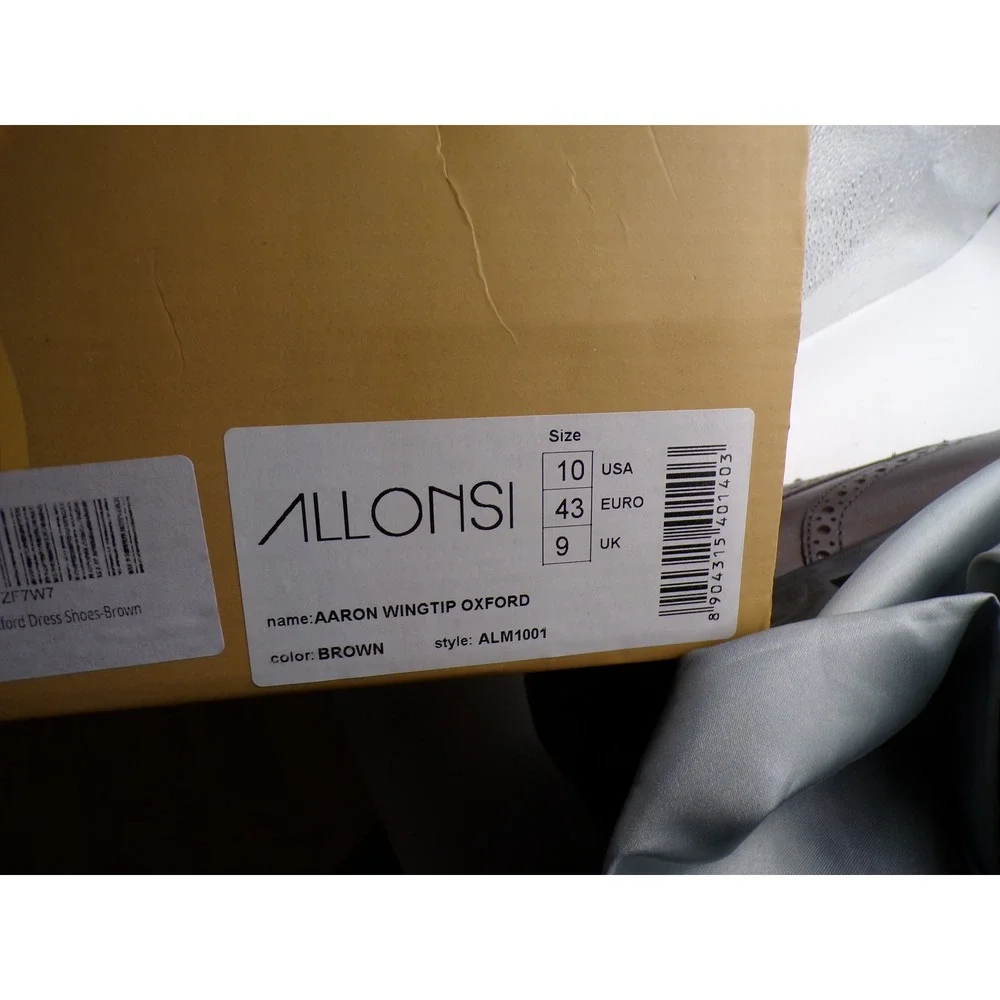 Allonsi Aaron Wingtip Oxford Dress Shoes Brown Leather Men's Size 10 US 43‎ EUR